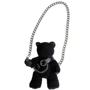 Plush Bear Backpack With Chain - Women's Crossbody Shoulder Bag - Gothic😃